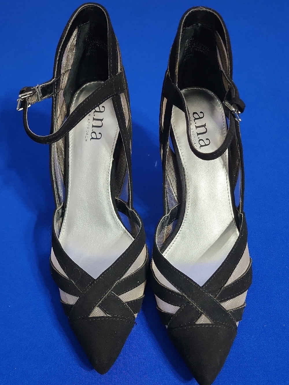 a.n.a Black and Cream Crisscross Pointed-Toe Ankle-Strap Heels